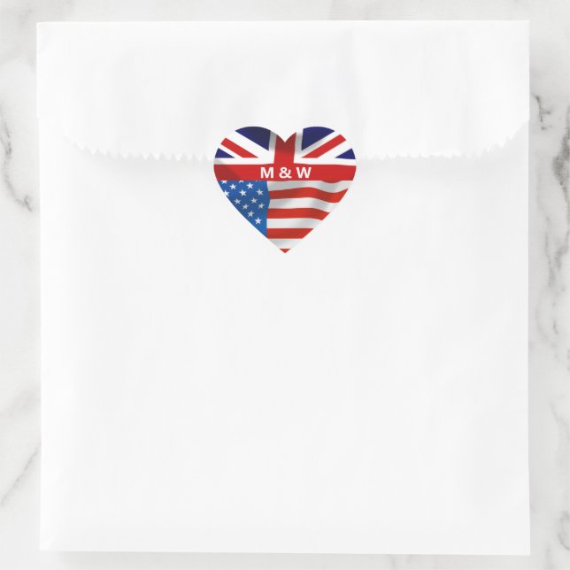 British American Flags Monogrammed Heart Sticker (Bag)