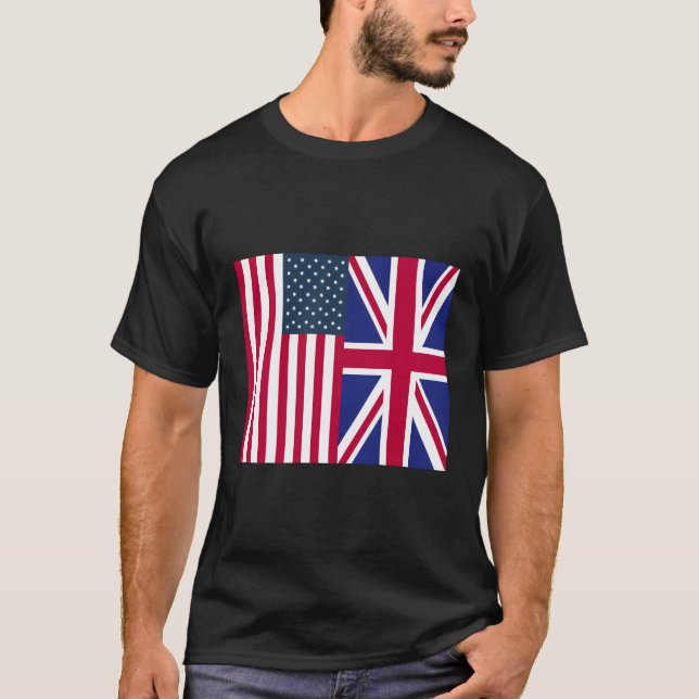 British American Flags Union Jack Uk Usa Distresse T-Shirt (Front)