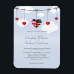 British American Flags Wedding Invitation Magnet<br><div class="desc">For the British American couple this wedding invitation is ideal With hearts suspended on a line,  the centre heart has a combination of the American flag and the British flag in the shape of a heart. 

The text below is customised by you.</div>