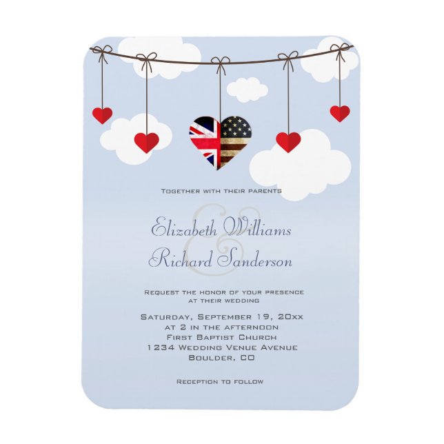 British American Flags Wedding Invitation Magnet (Vertical)