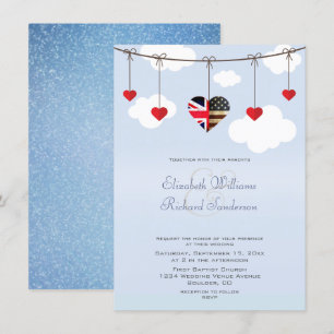 British American Romantic Hearts Wedding Invitation