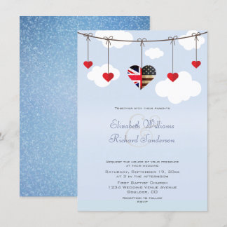 British American Romantic Hearts Wedding Invitation