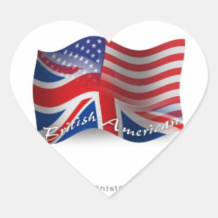 British-American Waving Flag Heart Sticker