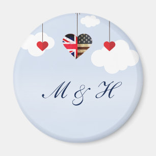 British and American flag hearts Magnet