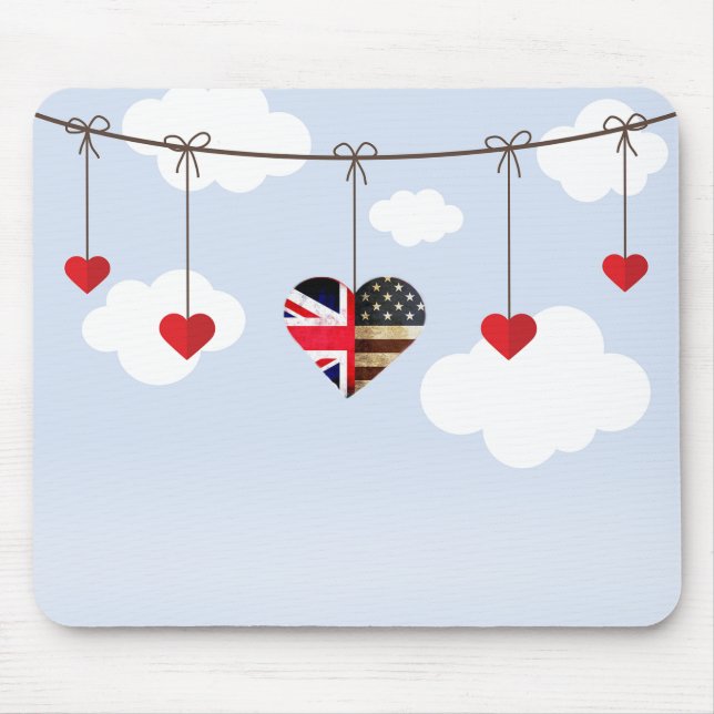 British and American flag royal wedding hearts Mouse Mat (Front)