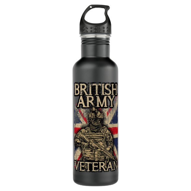 British Army Veteran Soldier Union Jack Flag UK Ar 710 Ml Water Bottle (Front)