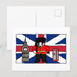 British Badger Big Ben Phone Booth Travel Cartoon Postcard
