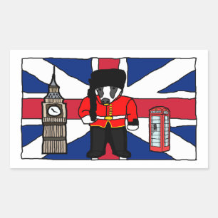 British Badger Big Ben Phone Booth Travel Cartoon Rectangular Sticker