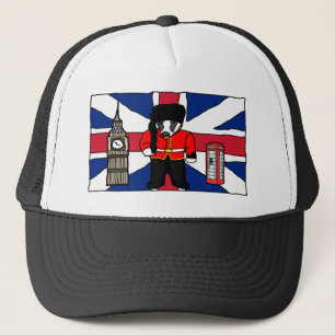 British Badger Big Ben Phone Booth Travel Cartoon Trucker Hat