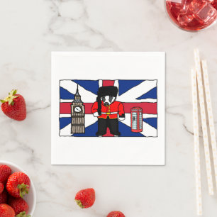 British Badger Cartoon with Big Ben and Flag Napkin