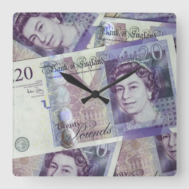 British Bank Notes Square Wall Clock (Front)