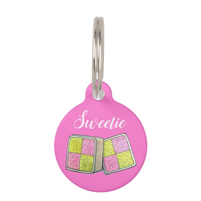 British Battenberg Marzipan Sponge Cake Bakery Pet Tag (Front)