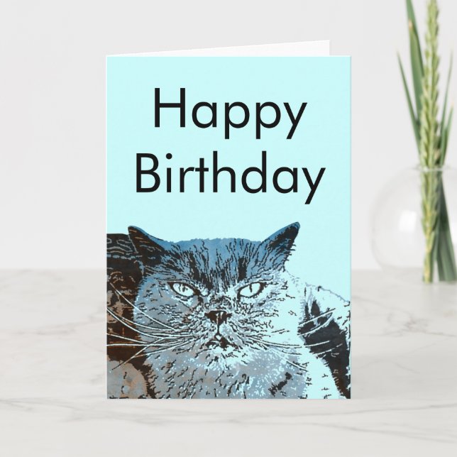 British Blue Cat Birthday Card (Front)