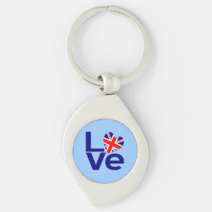British Blue LOVE UK Flag Heart Key Ring
