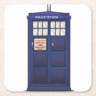 British Blue vintage Police Box Square Paper Coaster