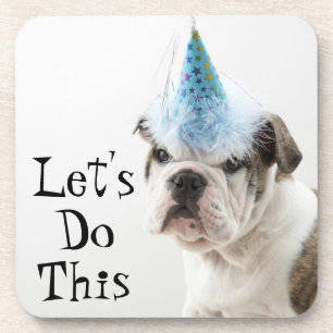 British Bulldog Puppy Wearing A Party Hat Coaster