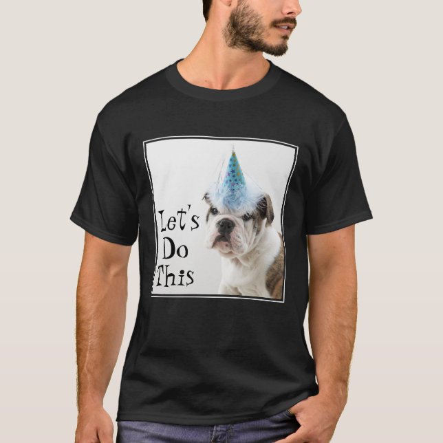 British Bulldog Puppy Wearing A Party Hat T-Shirt (Front)