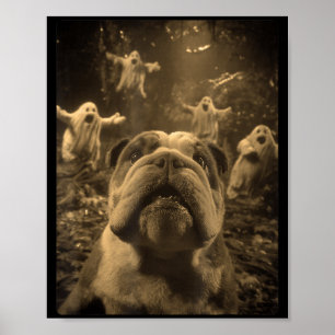 British Bulldog Selfie Ghosts Haunted Forest Poster