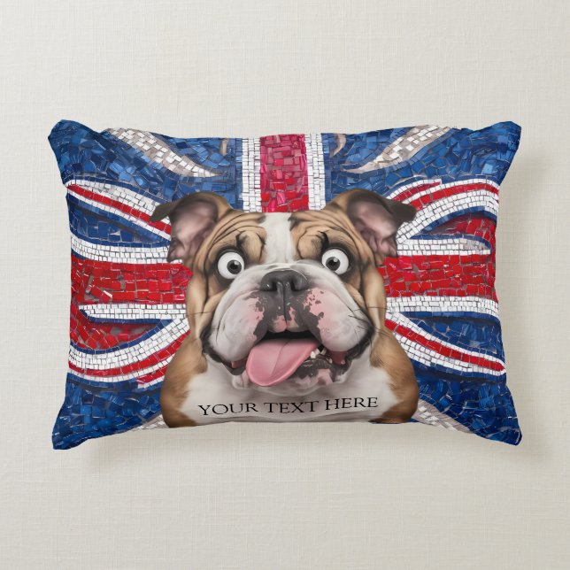 British Bulldog with Union Flag as Background Decorative Cushion (Front)