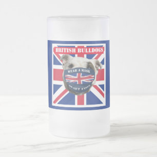 BRITISH BULLDOGS FROSTED GLASS BEER MUG