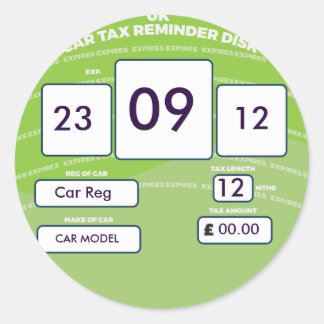 British Car Tax Reminder Sticker Green