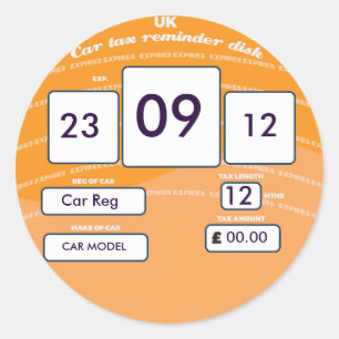 British Car Tax Reminder Sticker Orange