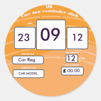 British Car Tax Reminder Sticker Orange