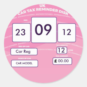 British Car Tax Reminder Sticker Pink