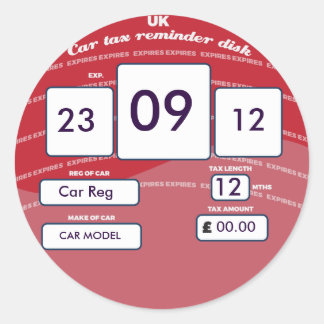British Car Tax Reminder Sticker Red