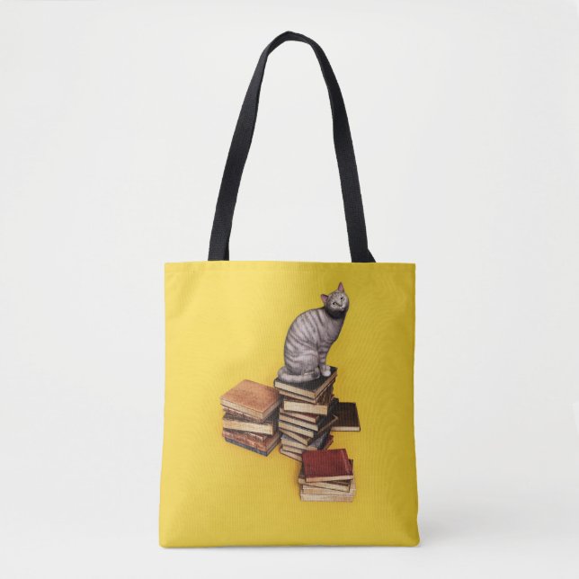 British Cat on a stack of books Laptop Sleeve Tote Bag (Front)