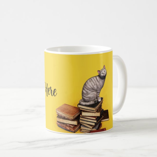 British Cat on a stack of books Serving Tray Coffee Mug (Front Right)
