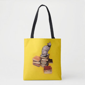British Cat on a stack of books Tote Bag