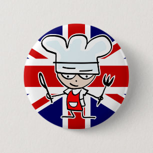 British chef cook button with cute cartoon