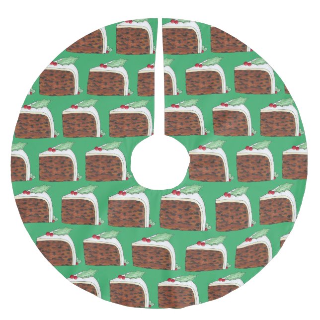 British Christmas Cake Slice Festive Holiday Food Brushed Polyester Tree Skirt (Front)