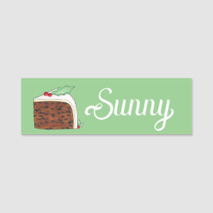British Christmas Cake Slice Festive Holiday Food Name Tag