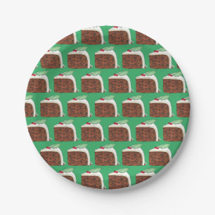 British Christmas Cake Slice Festive Holiday Food Paper Plate