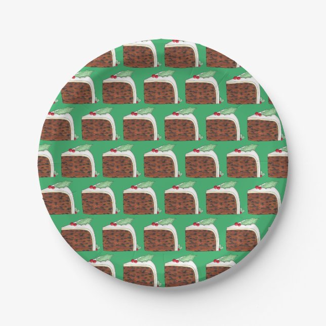 British Christmas Cake Slice Festive Holiday Food Paper Plate (Front)