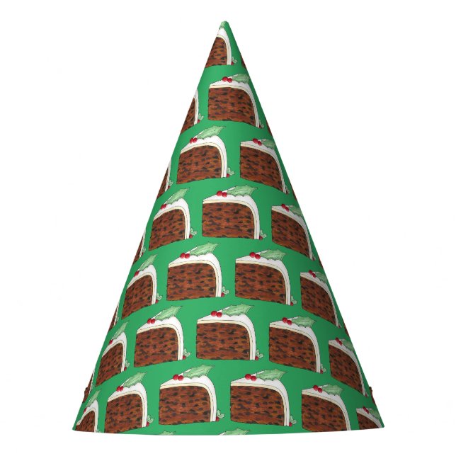 British Christmas Cake Slice Festive Holiday Food Party Hat (Front)