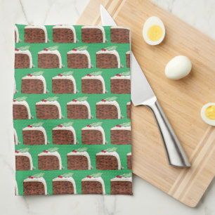 British Christmas Cake Slice Festive Holiday Food Tea Towel