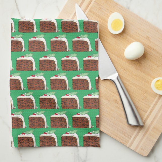 British Christmas Cake Slice Festive Holiday Food Tea Towel (Quarter Fold)