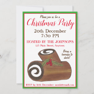 British Christmas Cake Yule Log Holiday Party Invitation