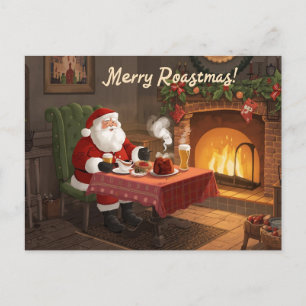 British Christmas Card with Santa Claus at Pub