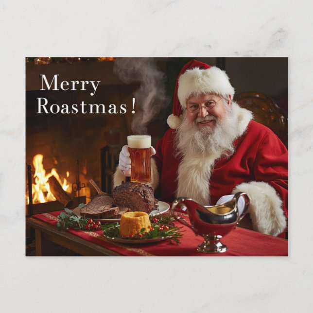 British Christmas Card with Santa Claus at Pub (Front)
