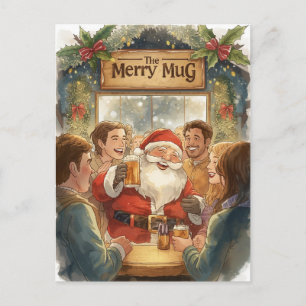 British Christmas Card with Santa Claus at Pub