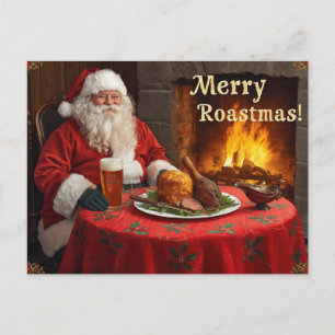 British Christmas Card with Santa Claus at Pub