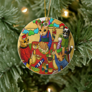 British Christmas Dinner Cats Ceramic Tree Decoration