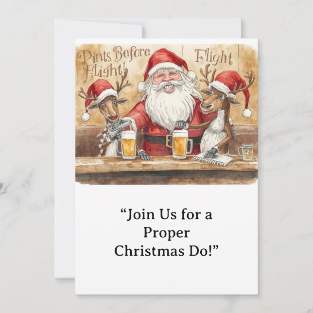 British Christmas Party Reindeer Bartender Invitation (Front)