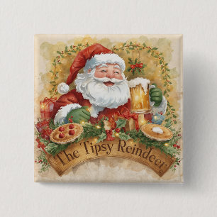 British Christmas Party  Santa in the Pub 15 Cm Square Badge