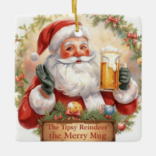 British Christmas Party Santa in the pub Ceramic Ornament
