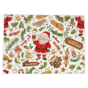British Christmas Wrapping Paper Santa Claus Large Gift Bag
